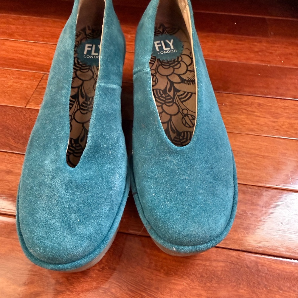 Fly London Blue Suede Slip-On Loafers - Picture 2 of 10